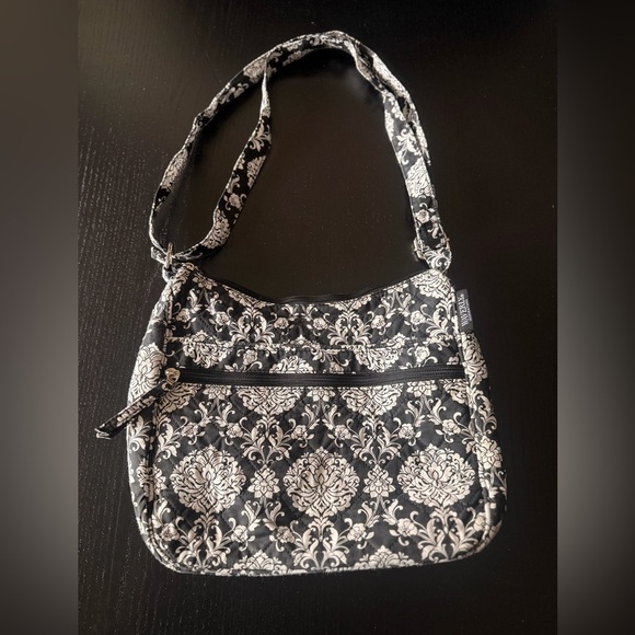 Waverly Handbags - Elegant Black and White Patterned quilted Crossbody Bag